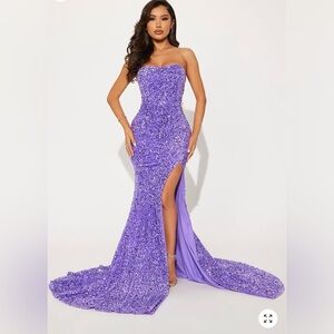 Fashion Nova Strapless Lavender Sequin Dress